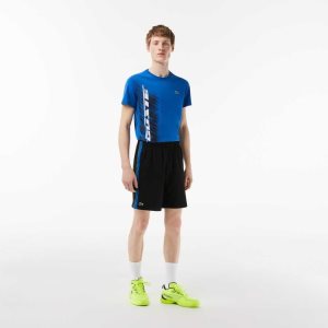 Lacoste Recycled Polyester Tennis Shorts Black / Blue / Yellow | DWPG-30251