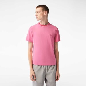 Lacoste Regular Fit Branded Collar T-Shirt Pink | QBCY-78423