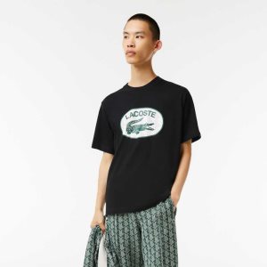 Lacoste Regular Fit Branded Monogram Print T-Shirt Black | WGED-01385