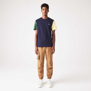 Lacoste Regular Fit Colorblock Cotton Jersey T-Shirt Navy Blue / Green / Yellow | HLCU-86971