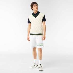 Lacoste Regular Fit Contrast Branding Fleece Shorts White | OIKV-01359