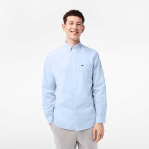 Lacoste Regular Fit Cotton Poplin Shirt White / Blue | ZCWF-12685