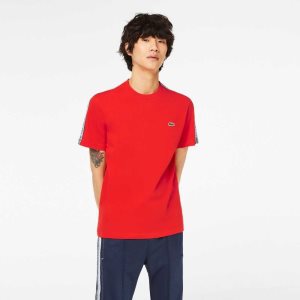 Lacoste Regular Fit Logo Stripe T-Shirt Red | DLGX-53190