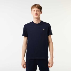 Lacoste Regular Fit Logo Stripe T-Shirt Navy Blue | YNQR-04567