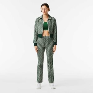 Lacoste Regular Fit Monogram Zip Sweatshirt Green / Beige | LZQN-57468