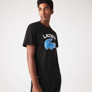 Lacoste Regular Fit XL Crocodile Print T-Shirt Black | IBHX-40289