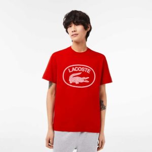 Lacoste Relaxed Fit Branded Cotton T-Shirt Red / Pink | FAEB-92041