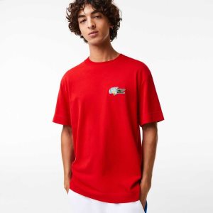 Lacoste Relaxed Fit Comic Effect Badge T-Shirt Red | IUHY-14387
