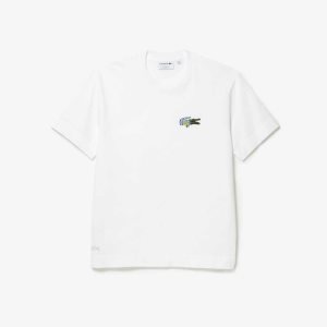 Lacoste Relaxed Fit Comic Effect Badge T-Shirt White | QRNU-19265