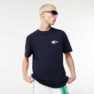 Lacoste Relaxed Fit Comic Effect Badge T-Shirt Navy Blue | SGZQ-12035