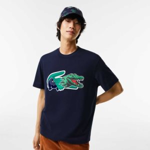 Lacoste Relaxed Fit Oversized Crocodile T-Shirt Navy Blue | KRLD-05628