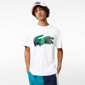 Lacoste Relaxed Fit Oversized Crocodile T-Shirt White | TSLE-19534