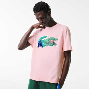 Lacoste Relaxed Fit Oversized Crocodile T-Shirt Light Pink | UASL-73019