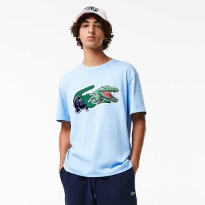 Lacoste Relaxed Fit Oversized Crocodile T-Shirt Blue | WKSP-58674