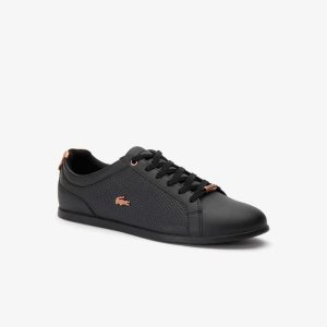 Lacoste Rey Leather Lace-Up Sneakers Blk/Blk | WNMR-86574