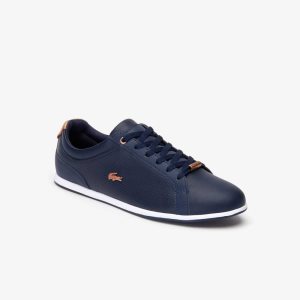 Lacoste Rey Leather Lace-Up Sneakers Nvy/Wht | KQCT-51983