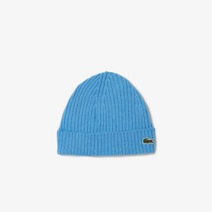 Lacoste Ribbed Wool Beanie Blue | VMDZ-40123