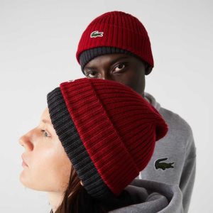 Lacoste Ribbed Wool Beanie Bordeaux | TVUW-83625