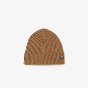Lacoste Ribbed Wool Beanie Brown | HZDK-94537