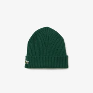 Lacoste Ribbed Wool Beanie Green | JHKC-39518