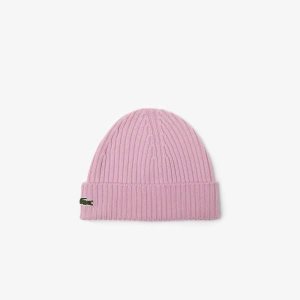 Lacoste Ribbed Wool Beanie Pink | BLFK-92785