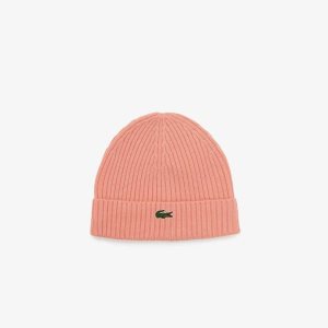 Lacoste Ribbed Wool Beanie Pink | PQAM-74582