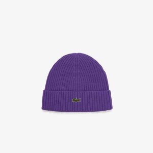 Lacoste Ribbed Wool Beanie Purple | YSFU-28095