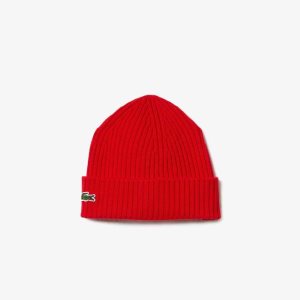 Lacoste Ribbed Wool Beanie Red | CTFY-93852