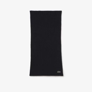 Lacoste Ribbed Wool Scarf Navy Blue | AJBW-52698