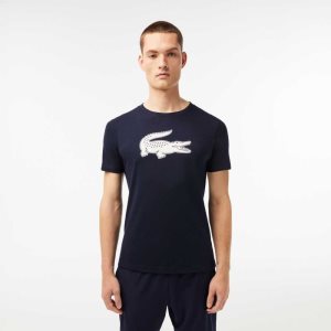 Lacoste SPORT 3D Print Crocodile Breathable Jersey T-Shirt Navy Blue / White | HNIR-94857