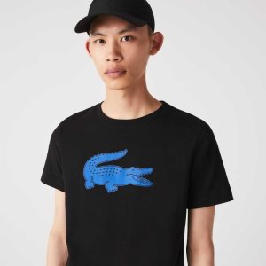 Lacoste SPORT 3D Print Crocodile Breathable Jersey T-Shirt Black / Blue | JMKC-31984