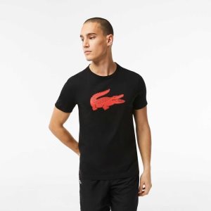 Lacoste SPORT 3D Print Crocodile Breathable Jersey T-Shirt Black / Red | LGUT-23516
