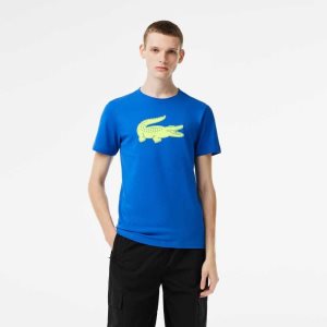 Lacoste SPORT 3D Print Crocodile Breathable Jersey T-Shirt Blue / Yellow | YEQA-37812