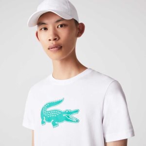 Lacoste SPORT 3D Print Crocodile Breathable Jersey T-Shirt White / Green | YOME-81094