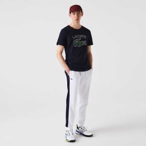 Lacoste SPORT Abrasion-Resistant Tennis Trackpants White / Navy Blue / Green | ALUG-42910
