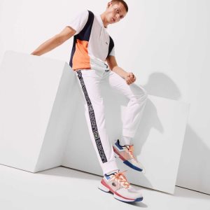 Lacoste SPORT Branded Bands Tracksuit Pants White / Orange / Navy Blue | YITG-59743