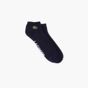 Lacoste SPORT Branded Stretch Cotton Low-Cut Socks Navy Blue / White | DXCJ-13406