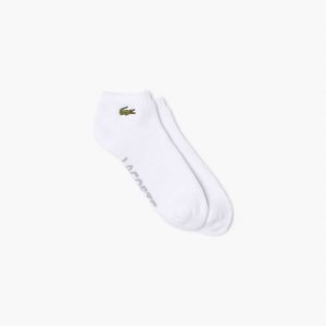 Lacoste SPORT Branded Stretch Cotton Low-Cut Socks White / Grey Chine | HTDC-93247