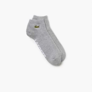 Lacoste SPORT Branded Stretch Cotton Low-Cut Socks Grey Chine / White | TDVP-76132