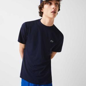 Lacoste SPORT Breathable Pique T-Shirt Navy Blue | OHCW-82963