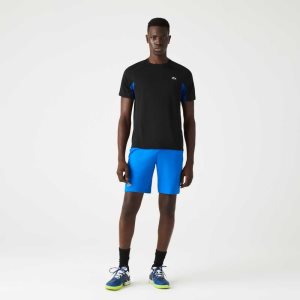 Lacoste SPORT Color-Block Ultra-Dry Pique Tennis T-Shirt Black / Blue / Black | HETO-36294