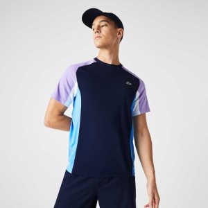 Lacoste SPORT Color-Block Ultra-Dry Pique Tennis T-Shirt Navy Blue / Purple / White / Blue | UIEM-20674