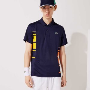 Lacoste SPORT Colorblock Pique And Mesh Polo Navy Blue / Yellow / Orange / White | IYRB-93068