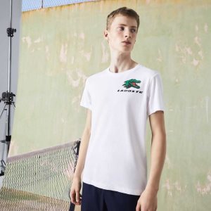 Lacoste SPORT Crocodile Print Tennis T-Shirt White | ZMQL-04689