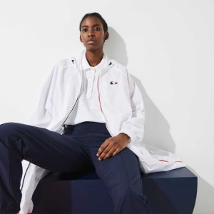 Lacoste SPORT French Sporting Spirit Edition Foldable Raincoat White / Navy Blue / Red | DYHE-73461