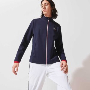 Lacoste SPORT French Sporting Spirit Edition Bi-Material Zippered Jacket Navy Blue / White / Red | WAVB-70584