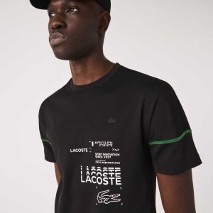 Lacoste SPORT Lettered Technical Cotton T-Shirt Black / White | NDWQ-02146