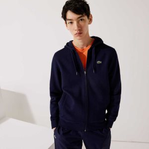 Lacoste SPORT Lightweight Bi-material Hoodie Navy Blue | EFQS-52861