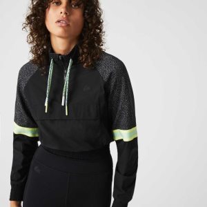 Lacoste SPORT Loose Fit Cropped Colorblock Sweatshirt Black | EYLV-41850