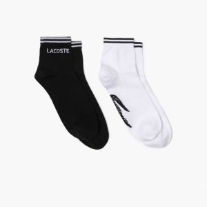 Lacoste SPORT Low-Cut Cotton Sock Two-Pack Black / White | WNME-60857